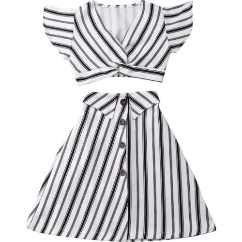 2019 2PCS Fashion Kid Baby Girls Striped Crop Tops Skirt Dress Sundress Clothes Outfits Cotton Hot Sale Baby Girls Clothes