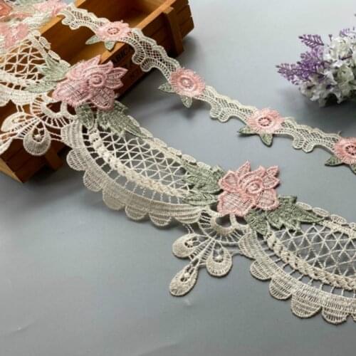 3 Yards 14cm 4cm Embroidery Flower Lace Ribbon Trims for Sofa Curtain Trimmings Dress Costumes Applique Beige High Quality New
