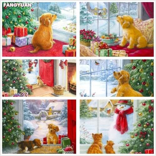 5D Diamond Painting Cartoon Dog Friend Diamond Embroidery Animals Mosaic Winter Festival Needlework Christmas Home Decor Gift