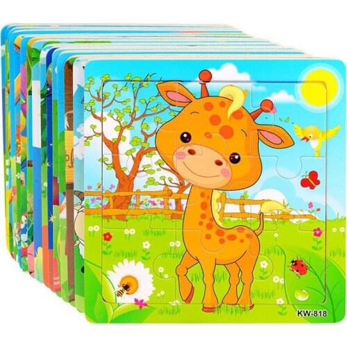 9/16/20 Slice Small Piece Puzzles Children Animals and Vehicle Wooden Jigsaw Baby Educational Toys