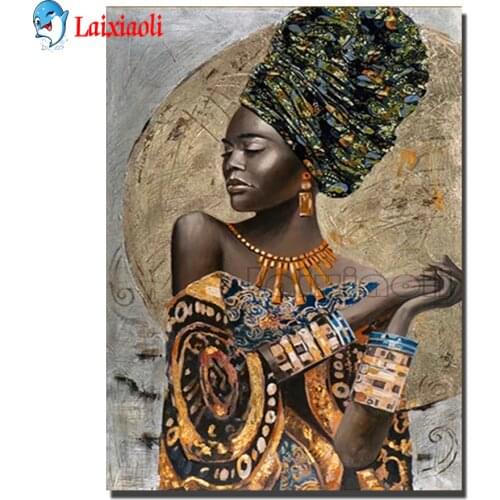 African Black Woman Graffiti Art 5D Diamond Painting Full Square round Drill Picture Diamond Mosaic Portrait DIY Home Decoration