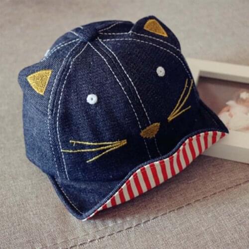 Cute Cat Baby Denim Baseball Cap Boys Girls Cartoon Summer Leisure Hat Spring Childrens Hats Caps Accessories for 4-24 M