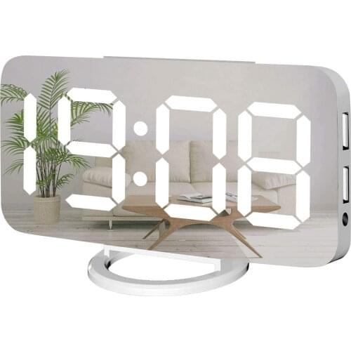 Digital Alarm Clock,Large Mirrored LED Clock,Snooze,Dim Night Light 2 USB Charger Ports Desk Alarm Clocks for Bedroom Decor