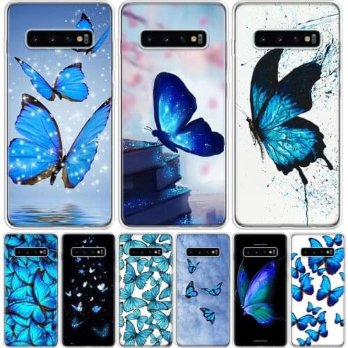 Blue Butterfly Wing Cover Phone Case For Samsung Galaxy S10 S20 Ultra Note 10 9 8 S9 S8 J4 J6 J8 + Lite Plus Pro S7 Coque