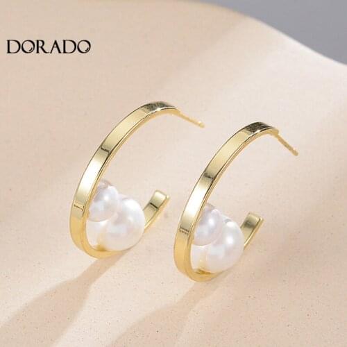 Dorado 2021 Korean Trendy Simple Simulated Pearl Stud Earrings For Women Classic Minimalist Gold Color Metal Jewelry Party Gift