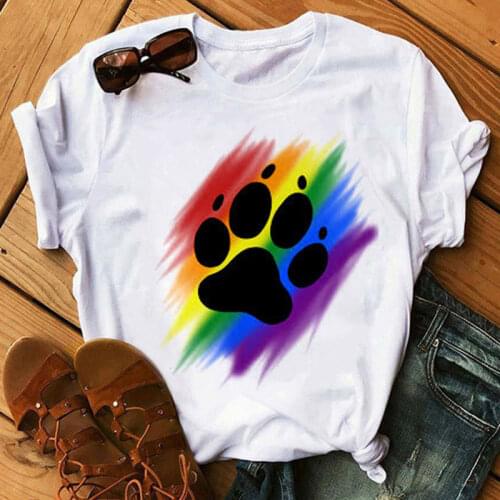 Cute T-shirt Tops Creative Heart Dog Paw Print Fashion Casual Tops Summer simple Ladies tee shirt short-sleeved t shirt