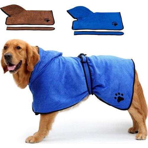 Pet Dog Cat Bathrobe Soft Quickly Absorbing Water Fiber Pet Drying Towel Robe With Hat Pupuy Cat Pet Grooming Supplies
