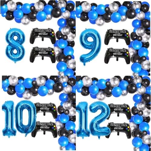 75pcs/lot Video Game 8th 9th 10th 12th 13th Birthday Decor Boys Game Controllr Balls Blue Garland Kit for Gaming Party Supplies