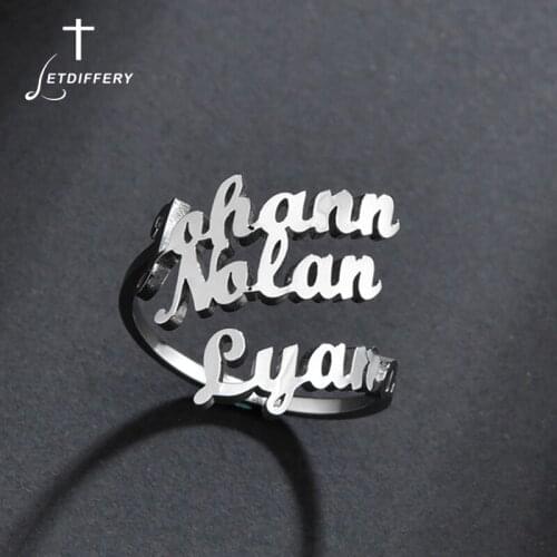 Letdiffery Customized 3 Name Family Rings Stainless Steel Personlized Jewelry for Mom Dad Child Families Rings Uniqe Gifts