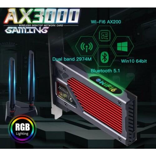 Fenvi 3000Mbps Intel AX210 AX200 Dual Band Bluetooth 5.1 WiFi 6 Wireless Network WiFi Card PCI-Express Adapter Desktop 2.4G/5Ghz