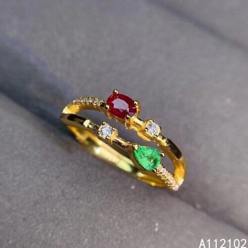KJJEAXCMY fine jewelry 925 sterling silver inlaid natural ruby Emerald Girl fashion Chinese style pretty ring support test