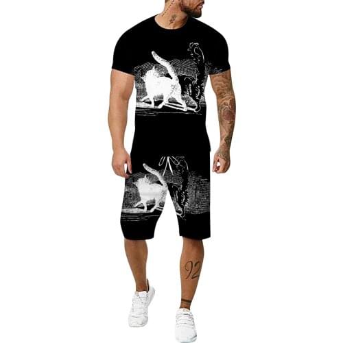 57# Mens Sportswear Shorts Set Summer Leisure Sports 3d Fitness Outdoor Running Two-piece Suit Fitness Wear Brand Clothing