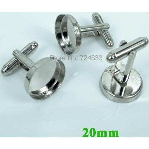 20mm Imitation Rhodium Plated Round Bases Deep Wall Bezel Cups Cabochon French Cufflinks Cuff Links Settings Blank Wholesale