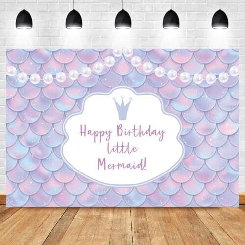 Laeacco Little Mermaid Happy Birthday Background For Photography Fish Scales Pearl Custom Poster Baby Portrait Photo Backdrops