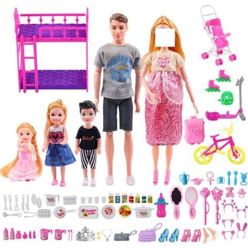 Pregnant Doll Mom/Daddy/Girl/Baby Bike Scooter 6 Person Family Couple Combination Bed For Barbie Game Child Kids' Christmas Gift