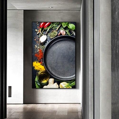 Pan oil and salt Condiments Canvas Painting Kitchen Wall Art Modern Fashion Picture Posters And Prints Wall Pictures For Kitchen