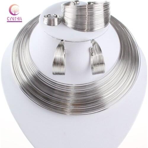 Fashion Dubai Jewelry Sets African Women Gold Wire Necklace Bracelet Earrings Ring Jewellery Set Nigerian bridal gold jewelry