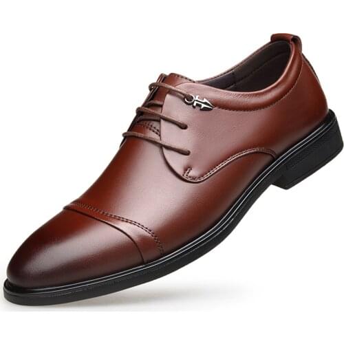 Male Business Genuine Cow Leather Work Shoes Metal Rivets Lace Hole Decoration Lace-Up Mens Shoes Soft Sole Mens Casual Shoes