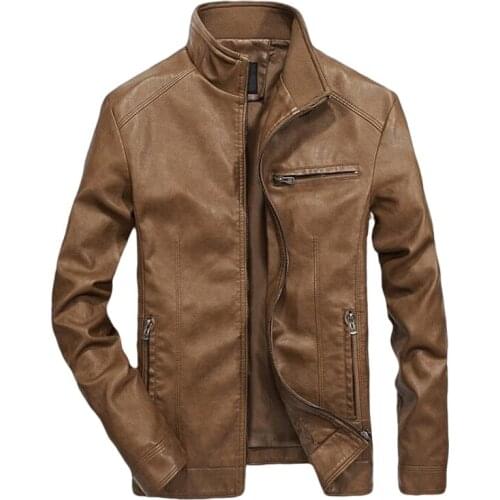 Men PU Leather High Quality PU Leather Jackets Men Autumn Solid Stand Collar Fashion Men Jacket Jaqueta Masculina 5XL