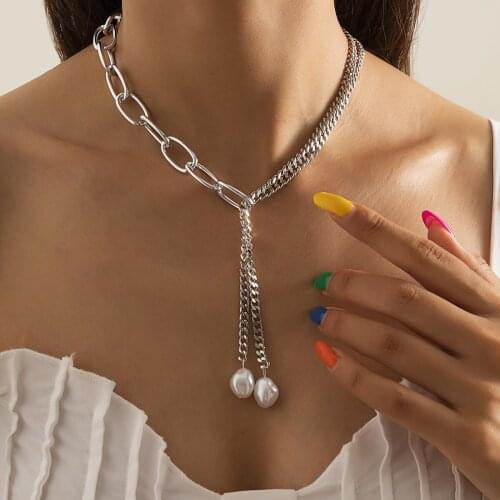 Trendy Long Baroque Pearls Pendant Charm Collar Clavicle Choker Necklace for Women Female Bohemia Gold Statement Necklace