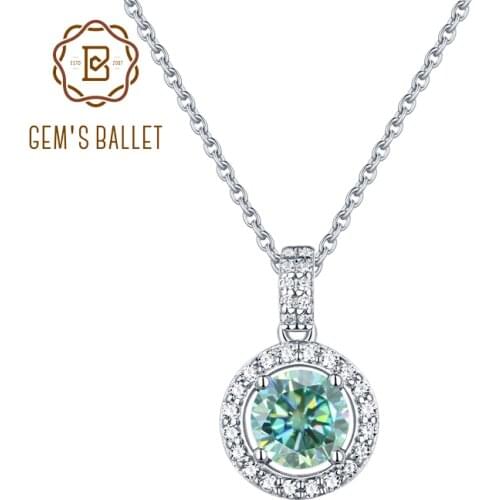 GEMS BALLET 925 Sterling Silver Moissanite Necklace 6.5mm, 1ct Round Moissanite Halo Pendant Necklace For Women Wedding