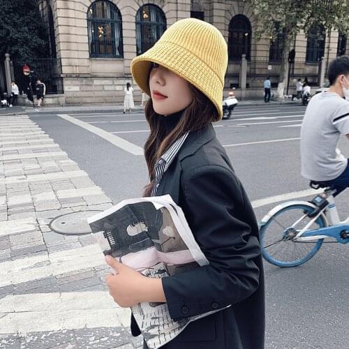 New fashion casual thick warm winter solid knit cap temperamental women comfortable high quality elegant cute solid bucket hat