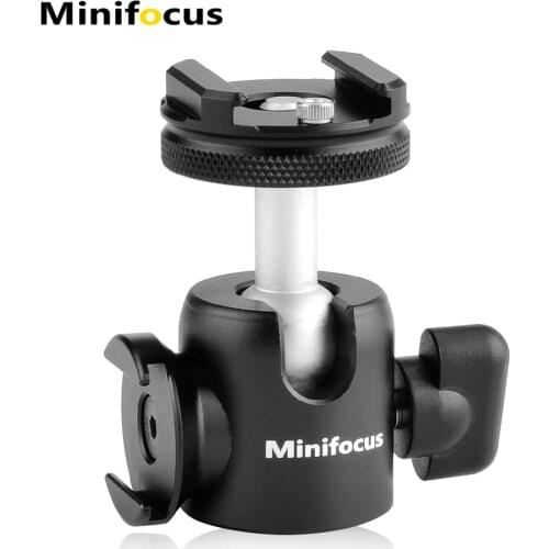 Ball Head with Dual Cold Shoe 360 Degree 1/4" and 3/8'' Screw Mount for Gopro DSLR Camera Smartphone Vlogging Video Photograhpy