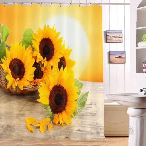 Waterproof Bathroom Curtain Sunflower Printed Shower Curtain Mould Resistance Thicken Polyester Bath Curtains Shower Curtains
