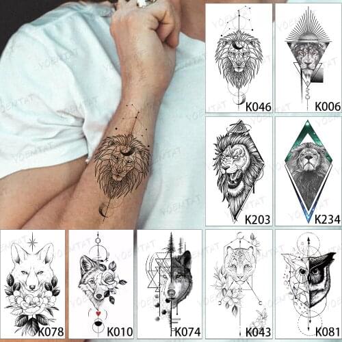 9pcs/Lot Waterproof Temporary Tattoo Sticker Lion Wolf Geometric Ferocious Animal Tatoo Wrist Ankle Woman Man Body Art Fake Tato