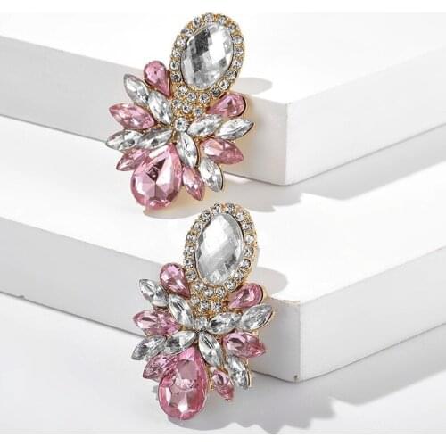 Ladies Fashion Color Flowers Water Drop Personality Crystal Earrings Jewelry Accessories High-End Gifts