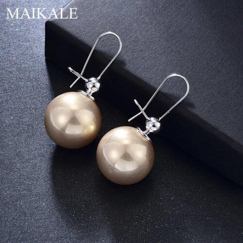 MAIKALE New Fashion Big Dangle Earring Pearl Round Copper 585 Gold High Quality Korean Drop Earrings For Women Jewelry