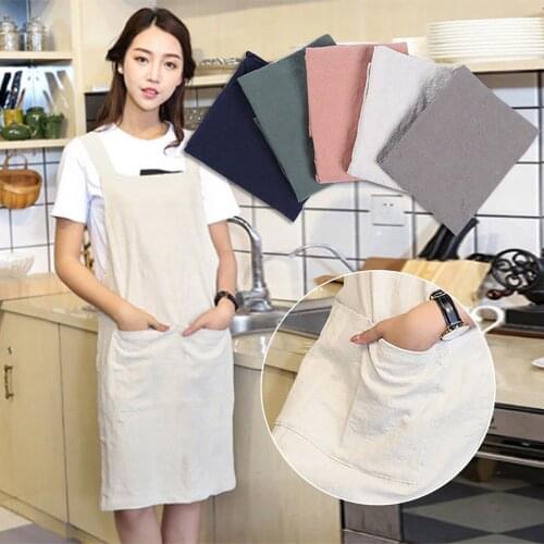 Women Cotton Linen Cross Back Apron Japanese Housework Kitchen Wrap Pinafore Kitchen Cooking Clothes Florist Working Apron #G3