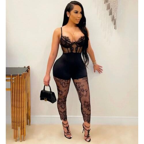 2021 Best Quality Famous Brand Jumpsuits Solid Embroidery Spaghetti Strap Summer Sexy Night Club Bodycon Rompers
