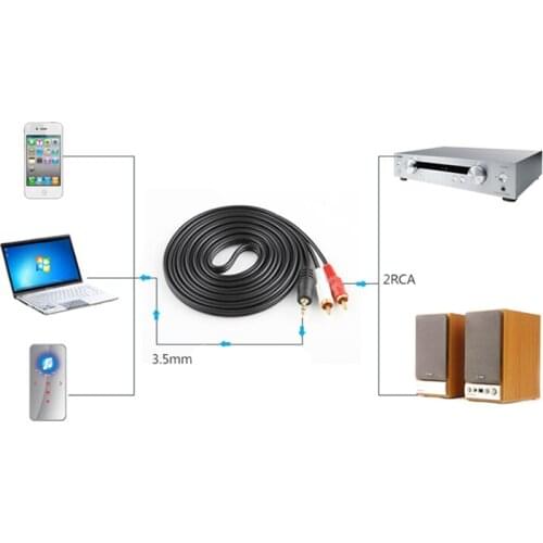 1m Audio Cable 3.5 Jack to 2 RCA male to male 2rca to 3.5mm AUX Stereo Audio Car Cable Splitter for Amplifier Edifer Phone