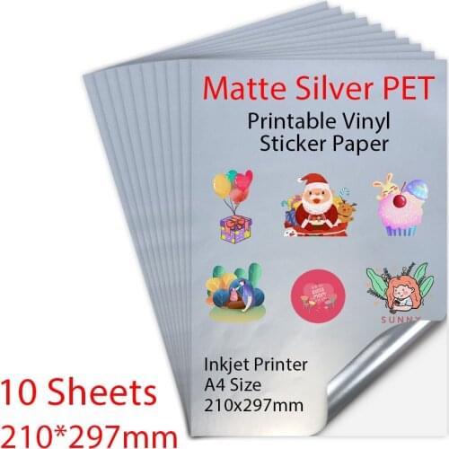 10Sheets A4 Printable Vinyl Sticker Paper Matte Silver Color Waterproof Copy Paper 210*297mm For All Inkjet Printer DIY Crafts