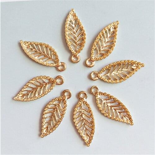 10 pcs/lot Golden Hollow Leaf Pendant Buttons Alloy Accessories Jewelry DIY Handmade Hair Accessories Bracelet Sewing Craft