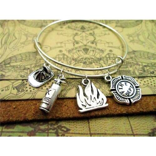 3pcs/lot Hot sale 65mm bracelets with fire hat ,FIRE DEPT.bracelets , charms bracelets