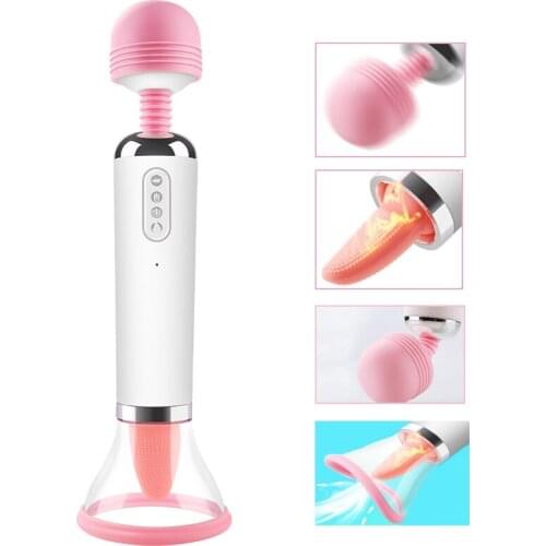 3 In 1 Tongue Licking Sucking Vibrator For Woman Clitoris Stimulator Heating G spot Vibrator Big Head Magic Wand Body Massager
