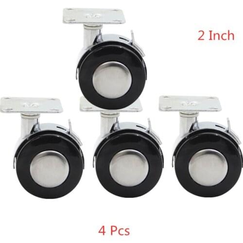 4 Pcs/Lot 2 Inch Cabinet Caster Tea Table Pulley With Brake Universal Wheel Computer Flat Alloy