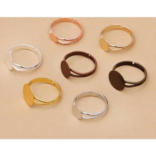 40 PCS Adjustable Blank Ring Base Ring Pad Blank Settings DIY Accessories With 6-8-10-12mm Flat Round Tray For Jewelry Making