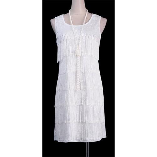 White 1920s Great Gatsby Sequin Dresses Tiered Fringed Flapper Dress Charleston Party Fancy Dress Costumes Sexy Tassel Dresses