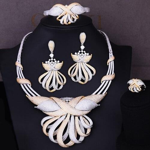 Blachette Noble Super Luxury Lines Cross African 4pcs Bridal Zircon CZ Jewelry Sets For Women WeddingDubai Nigeria Party Jewelry