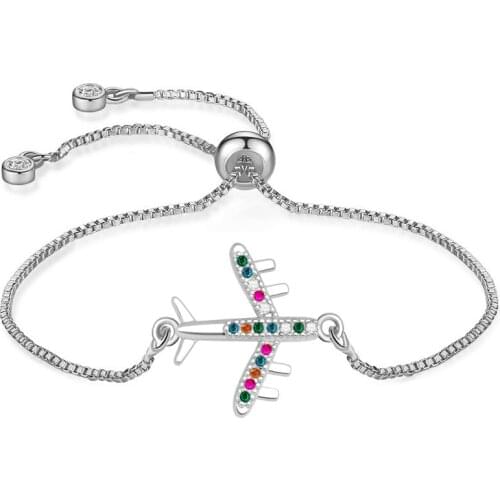 AAA Sparkling Cubic Zirconia Crystal Airplane Charm Bracelet Women Girl Aeriator Aeroplane CZ Stone Red String Jewelry Present