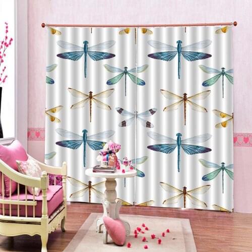 Dragonfly Shower Curtain Colorful Insects Window Curtains Flying Animal Dragonfly Blackout Curtains For Kids room
