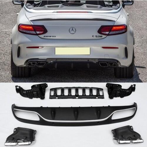C63-S Style ABS Bumper Diffuser Lip Spoiler add tail pipe Fit For BENZ W205 C180 C200 C220 C300 Sport