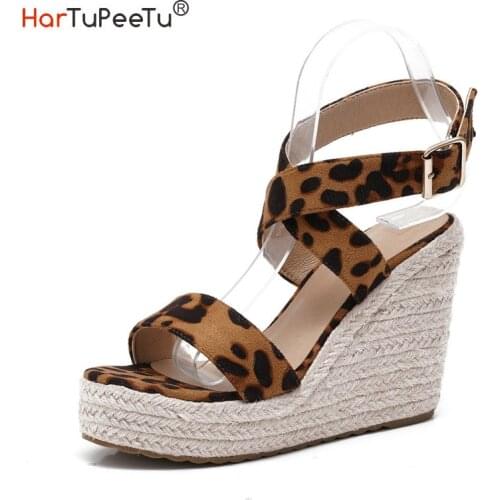 2021 Summer Sandals Women Wedges Platform Ladies Leisure Flock Hemp Shoes Candy Color Casual Girls Buckle Strap Cross Size 34~43