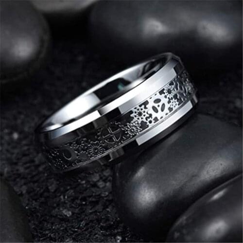 Men Women Tungsten Wedding Bands Engagement Ring with Mechanical Gear Wheel Light Blue Carbon Fiber Inlay Comfort Fit