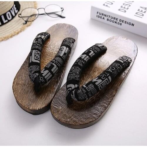Wooden Outdoor Men Slippers Stitching Color Beach Wear Flip Flops Japanese Traditional Clogs Geta Kimono Cosplay Paulownia Shoes
