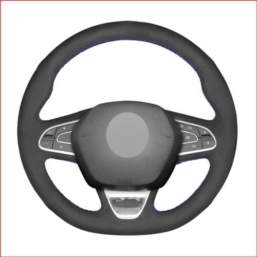 Black Suede Hand Sew Soft Wrap Car Steering Wheel Cover for Renault Kadjar Koleos Megane Talisman Scenic Espace 2015-2018