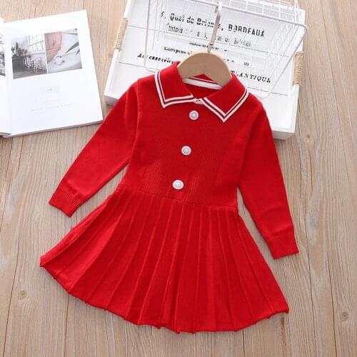 New Fashion Children Sweet Girls Princess Dress 2021 Autumn Winter Knitted Sweater Dress for 1-6 Year Girl Toddler Kids Clothes